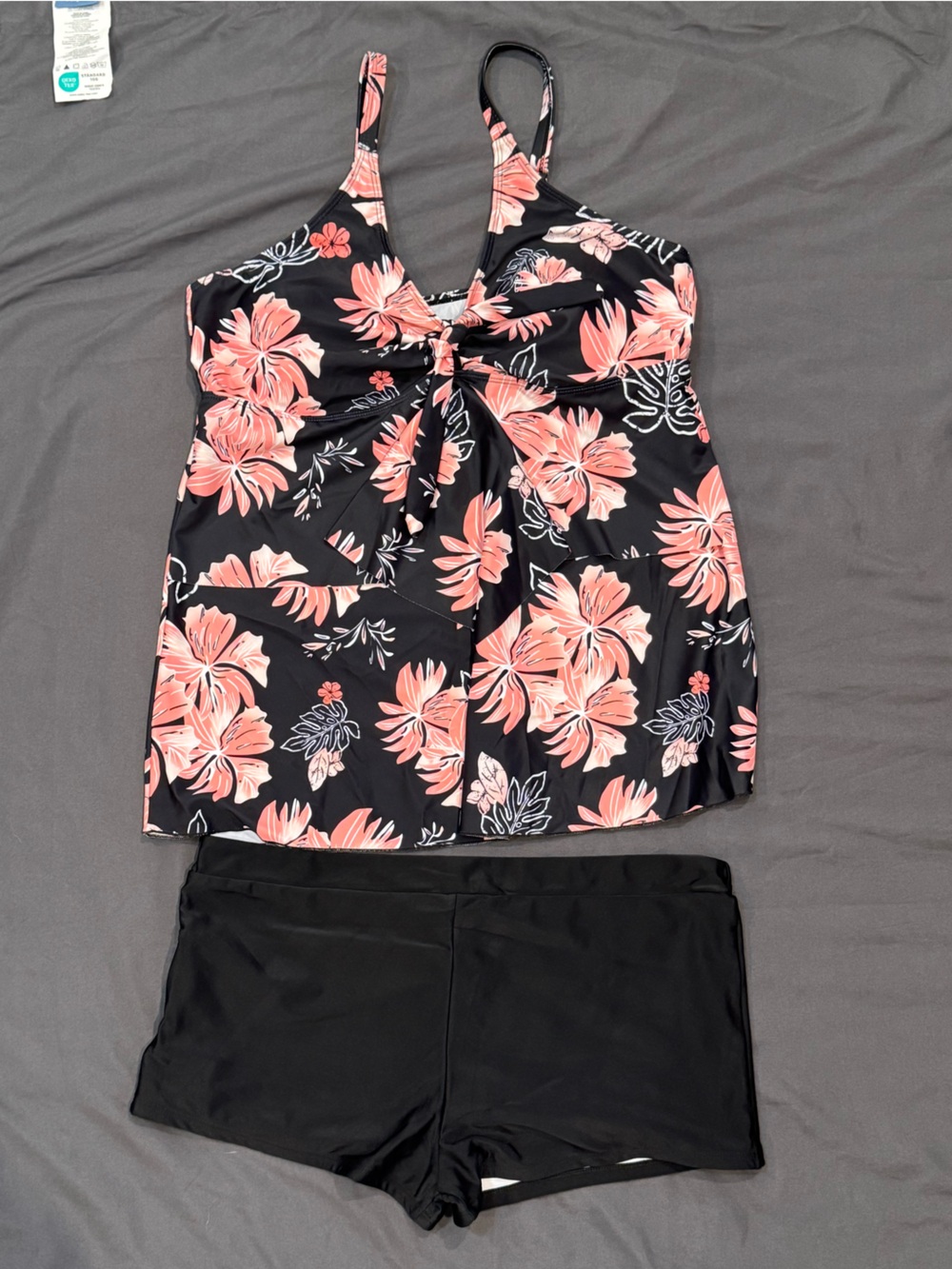 Floral Black & Coral Tankini Top and boy short bottoms Set sz 3X